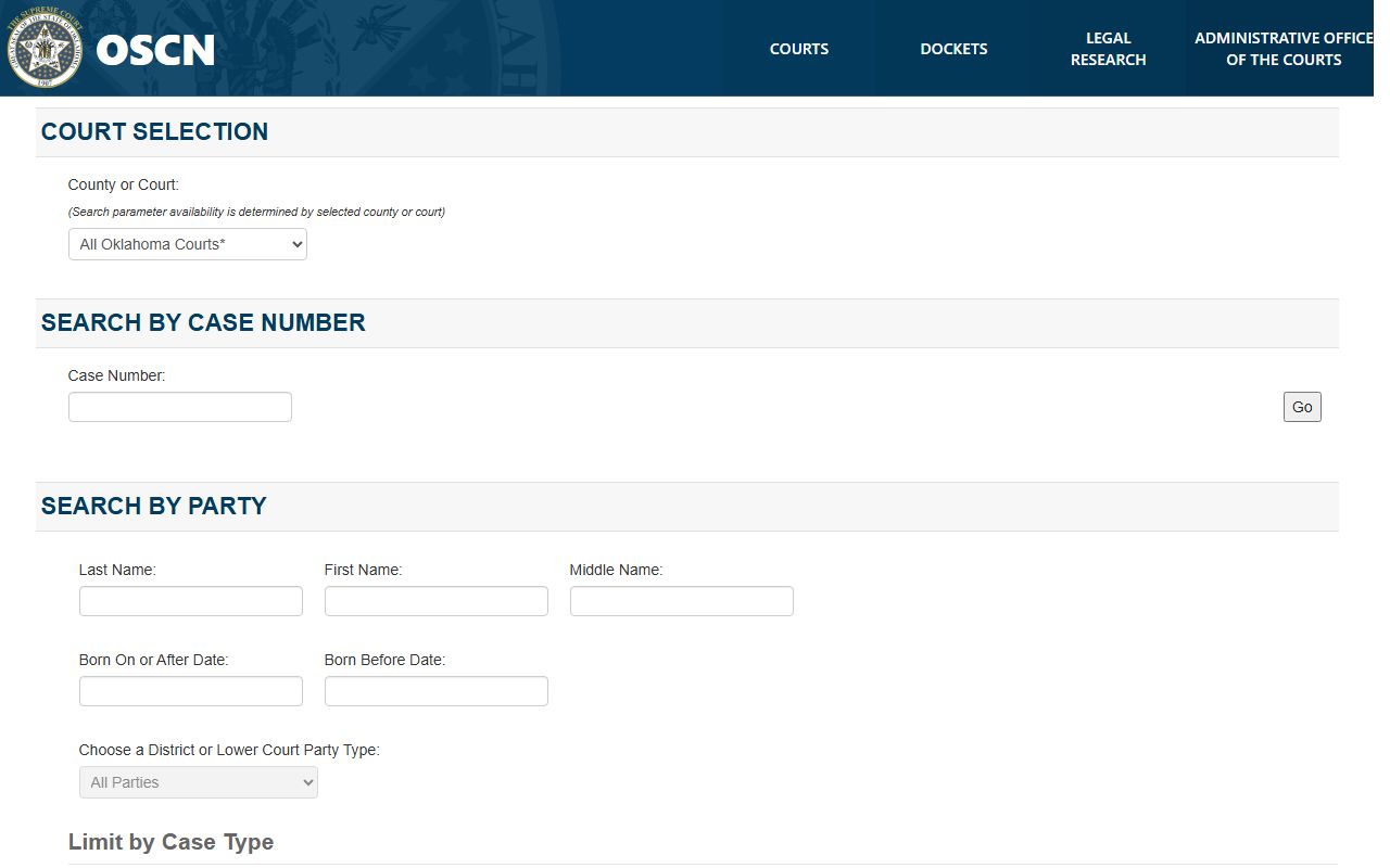 OSCN docket search page used for Mayes County court records