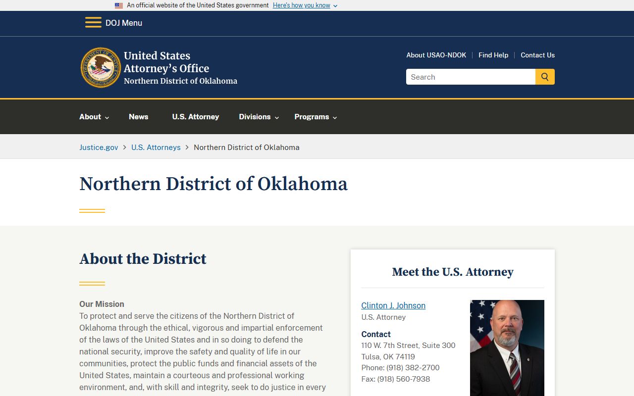 U.S. Attorney Northern District of Oklahoma page covering Mayes County federal criminal records