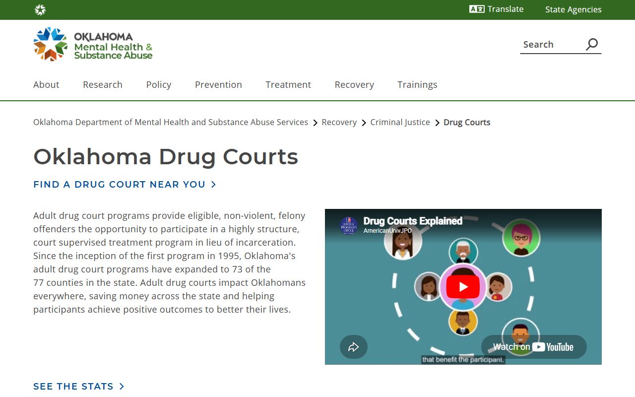 Oklahoma drug court program page describing Mayes County criminal sentencing alternatives