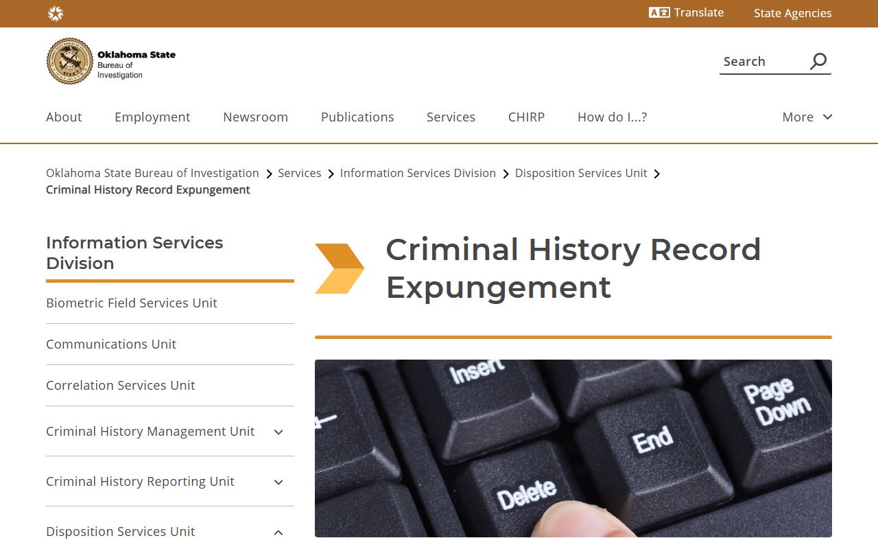 OSBI expungement page explaining how Mayes County criminal records are sealed or expunged