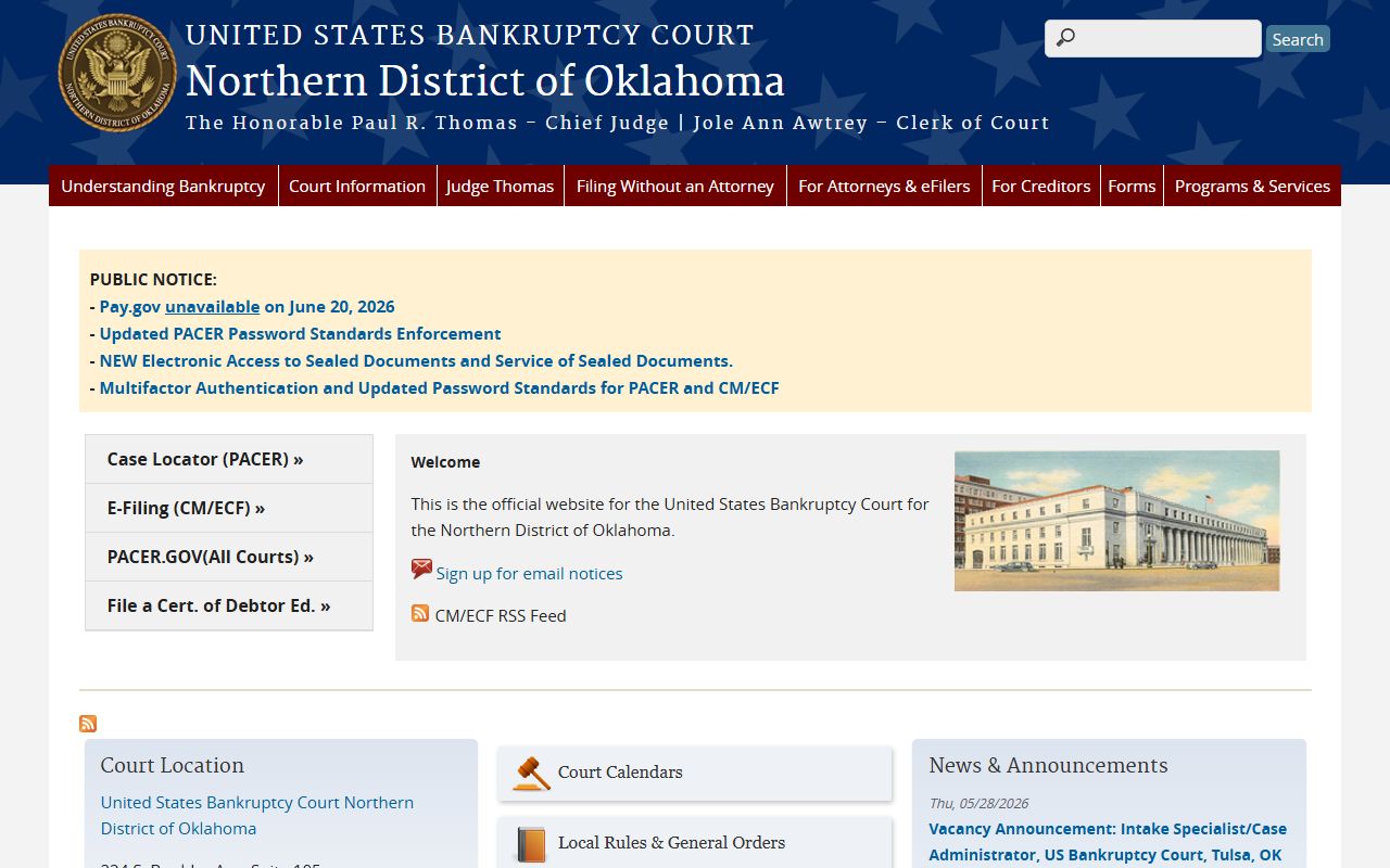 Northern District of Oklahoma Bankruptcy Court for Mayes County court records