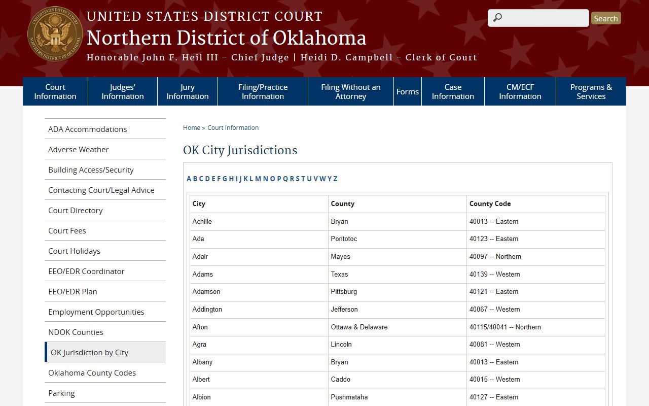 Northern District of Oklahoma jurisdiction page covering Mayes County court records