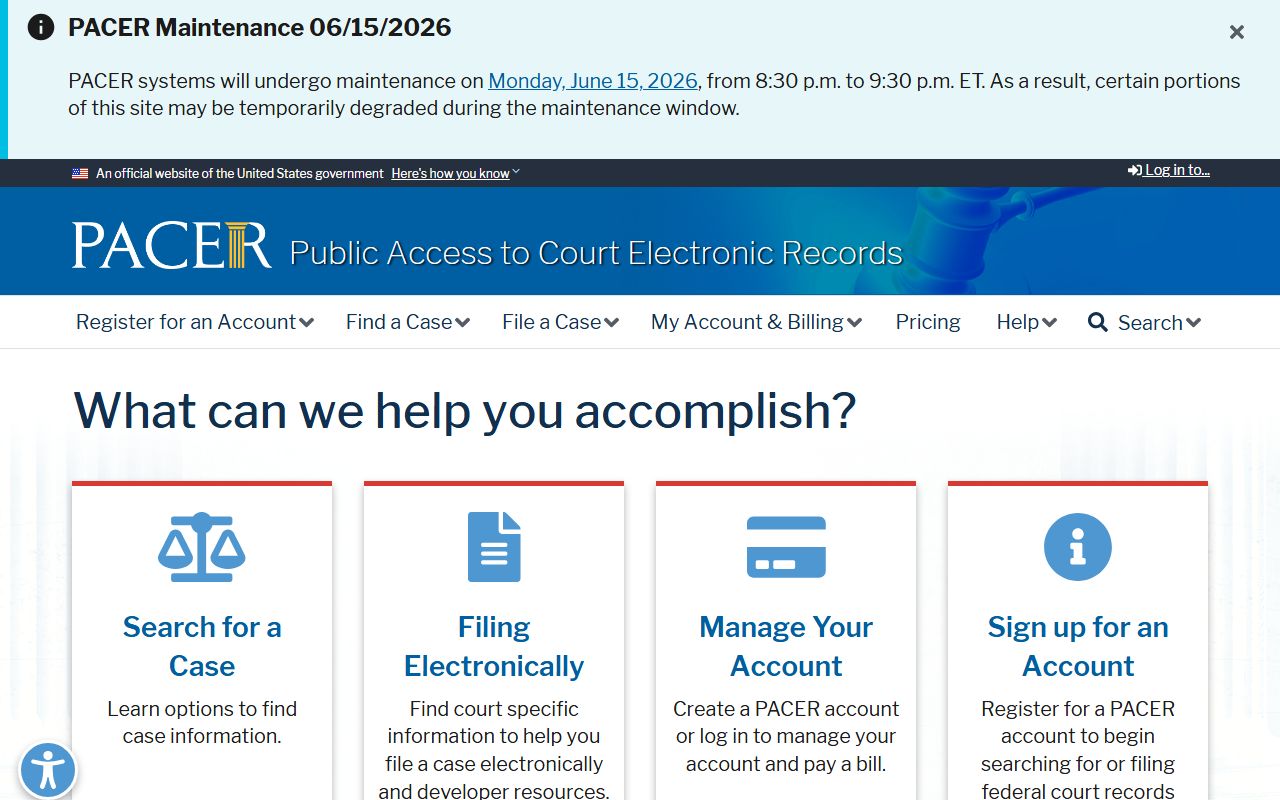 PACER federal court records system serving Mayes County court records