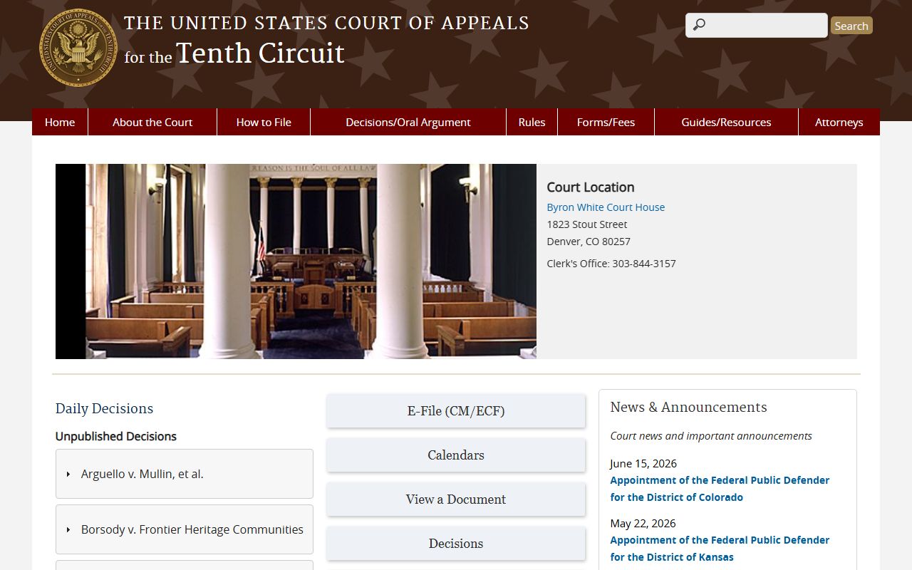 Tenth Circuit Court of Appeals covering Mayes County federal court records