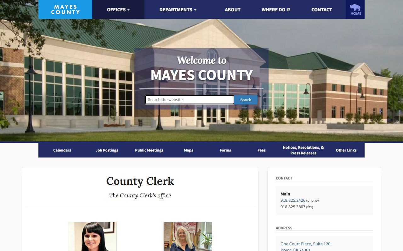 Mayes County Clerk page describing land and county record duties
