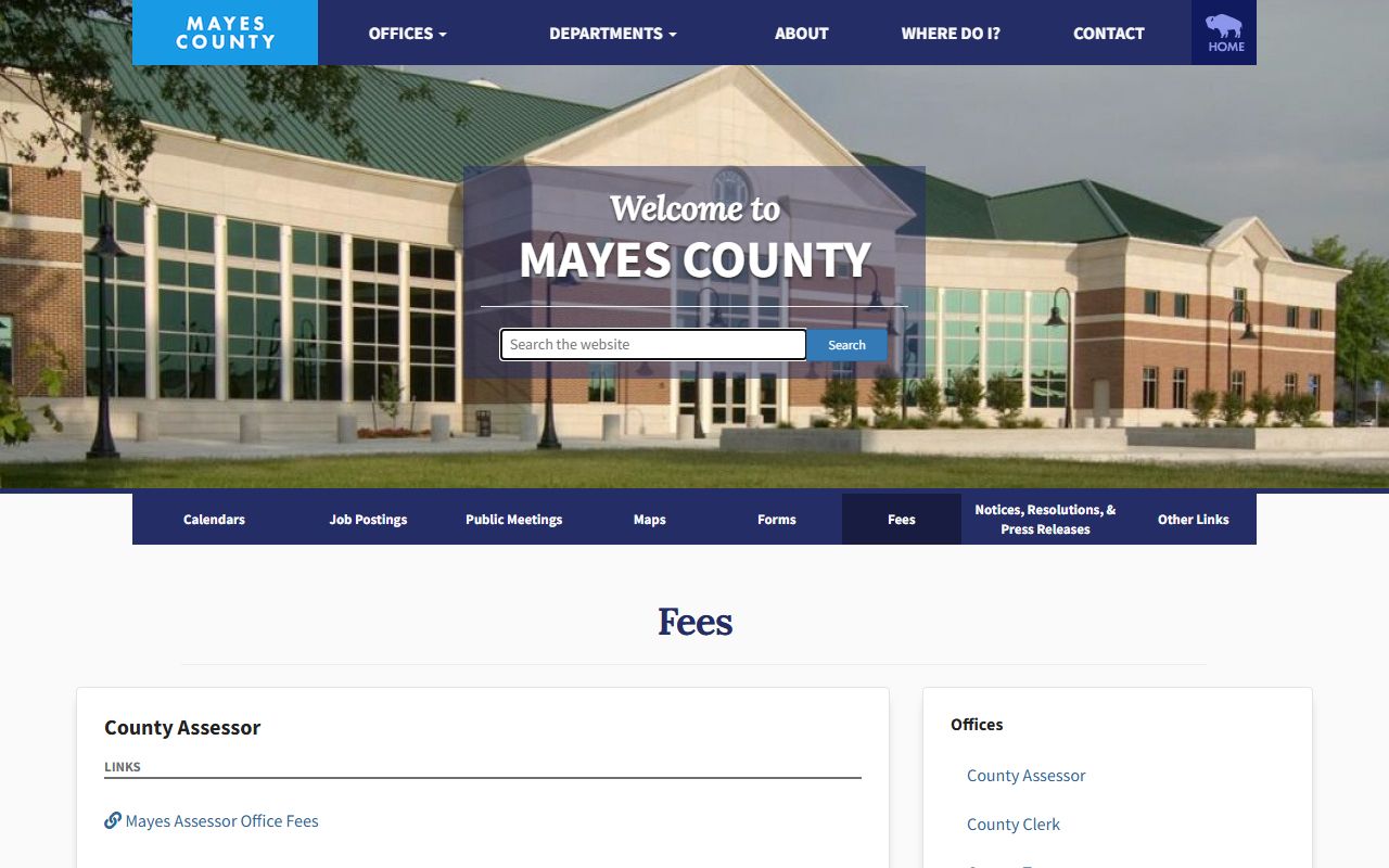 Mayes County fee page listing recording fees and court fee schedule links