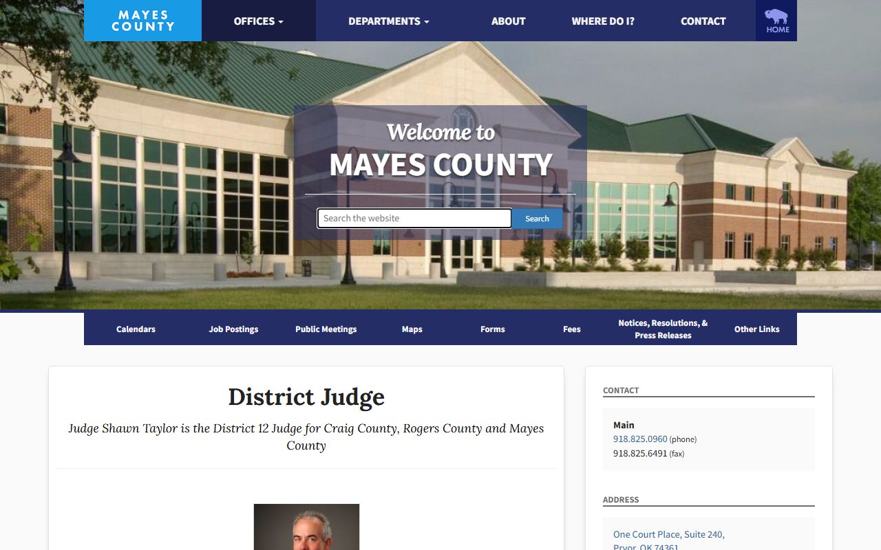 Mayes County District Judge office and court records contact page