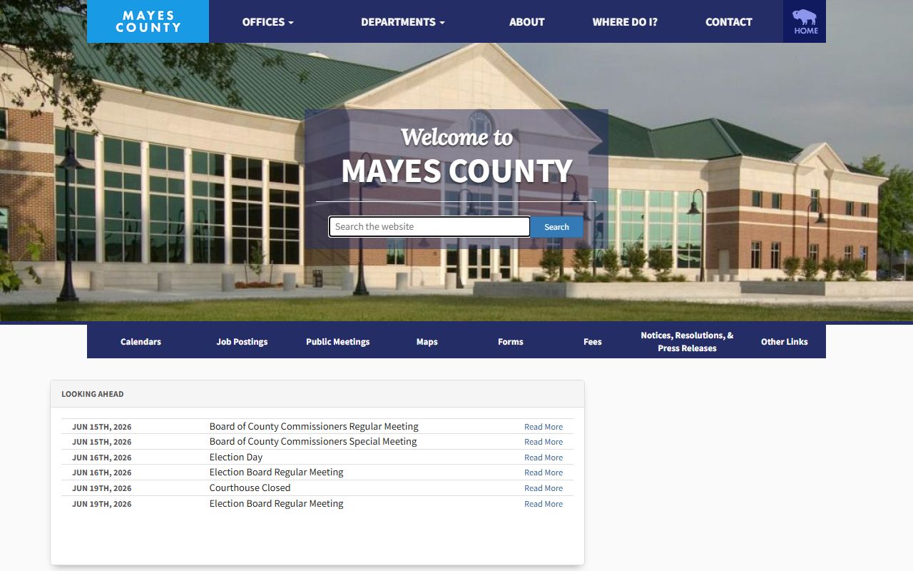 Mayes County court records portal links on the official county homepage
