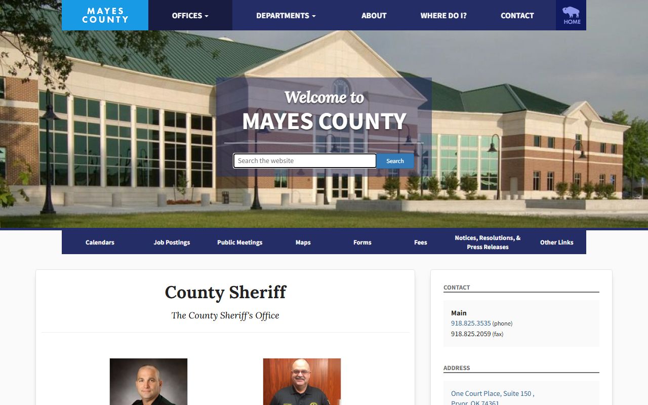 Mayes County Sheriff office page describing jail and inmate record duties
