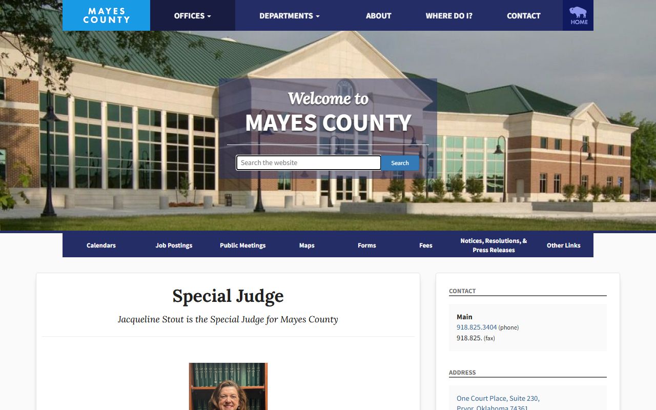 Mayes County court office contact details on the Special Judge page