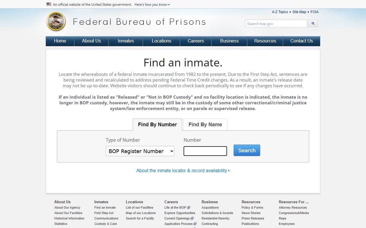 Mayes County federal inmate search through the Bureau of Prisons locator