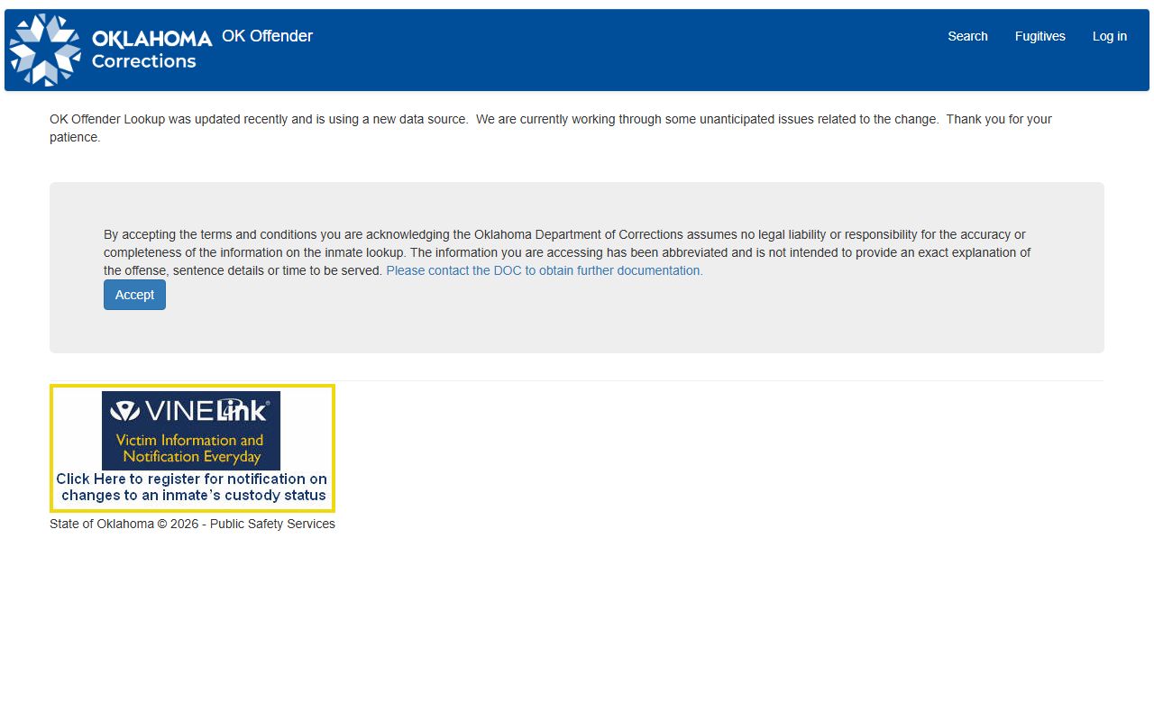 Mayes County inmate search using the Oklahoma DOC offender lookup