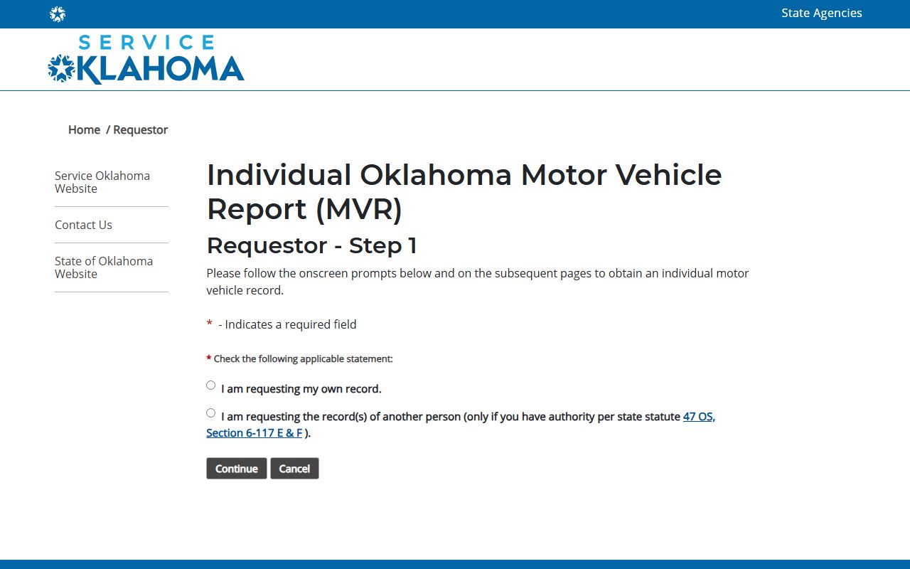 Service Oklahoma individual motor vehicle report portal used for Mayes County driver records